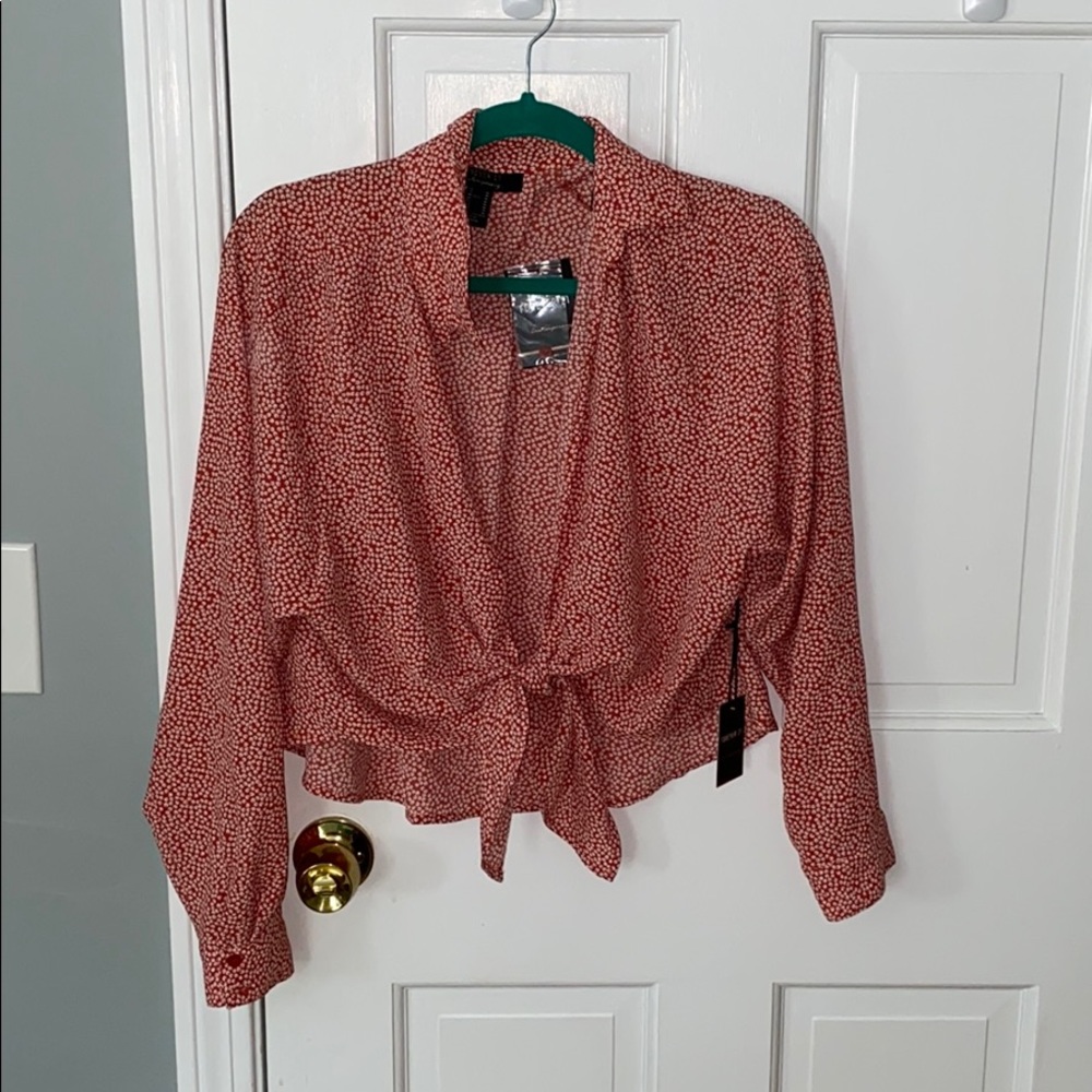 Red and white front tie top